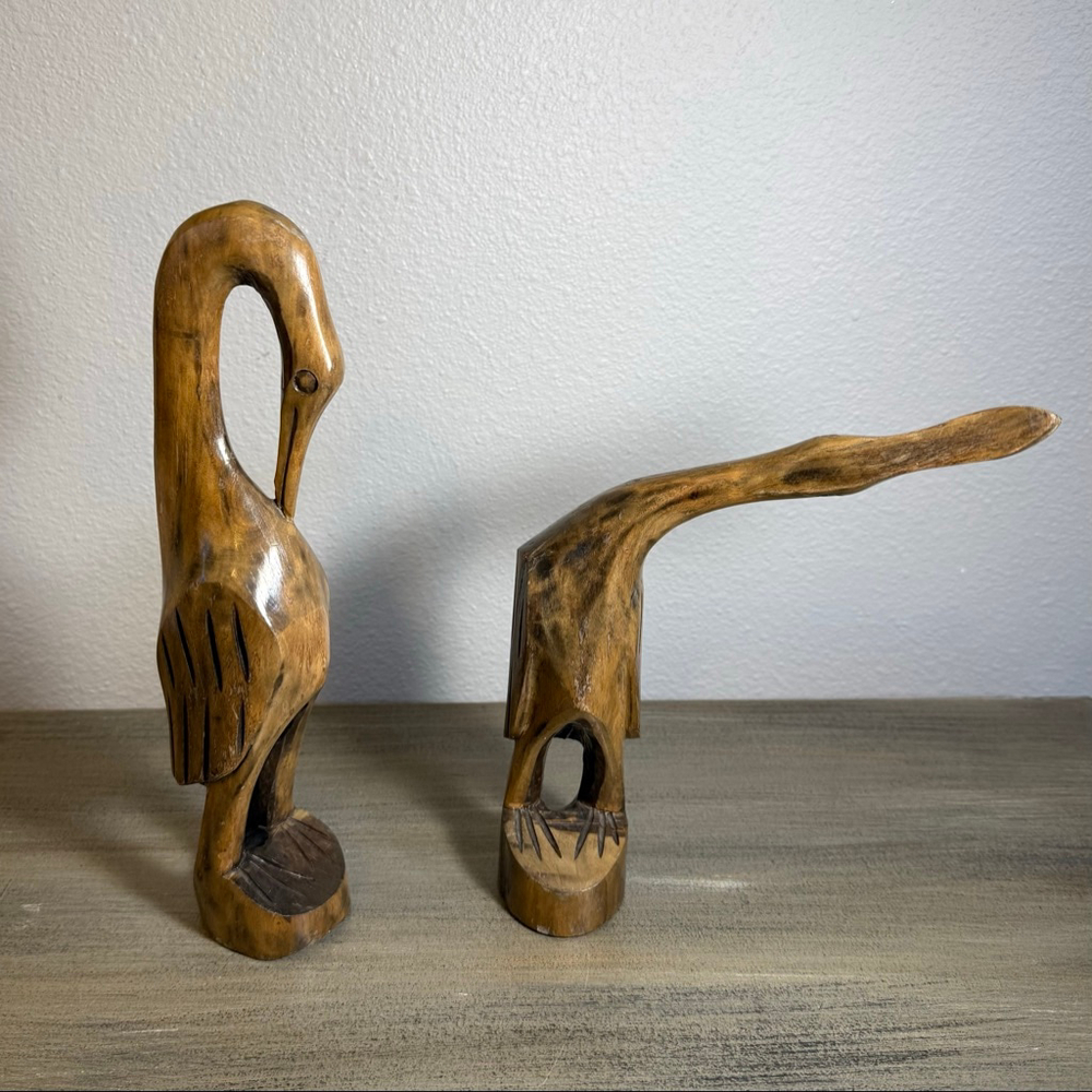 MCM vintage hand-carved wooden bird sculptures - Picture 3 of 8